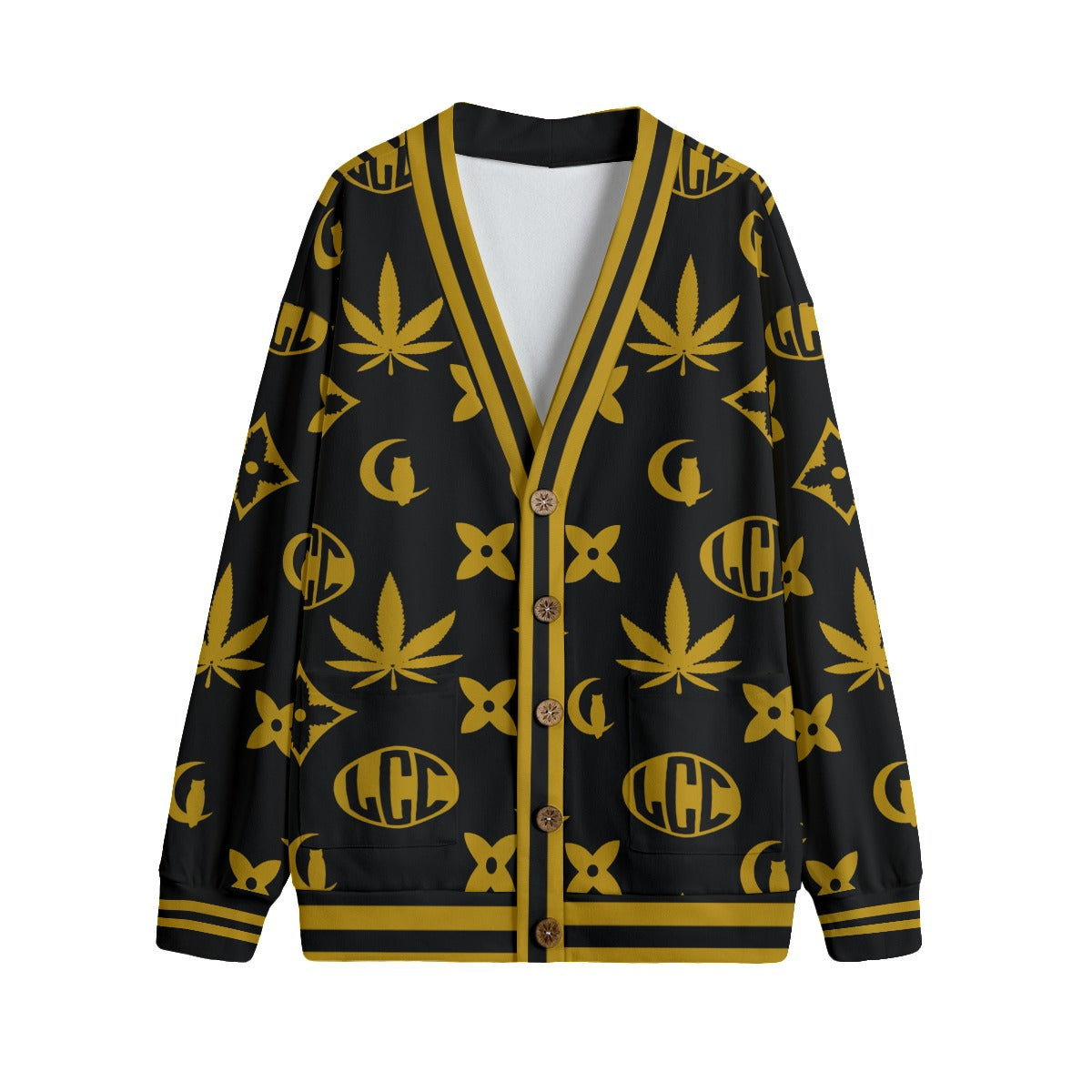 WEEDY BRWNBLC Unisex V-neck Cardigan With Button Closure