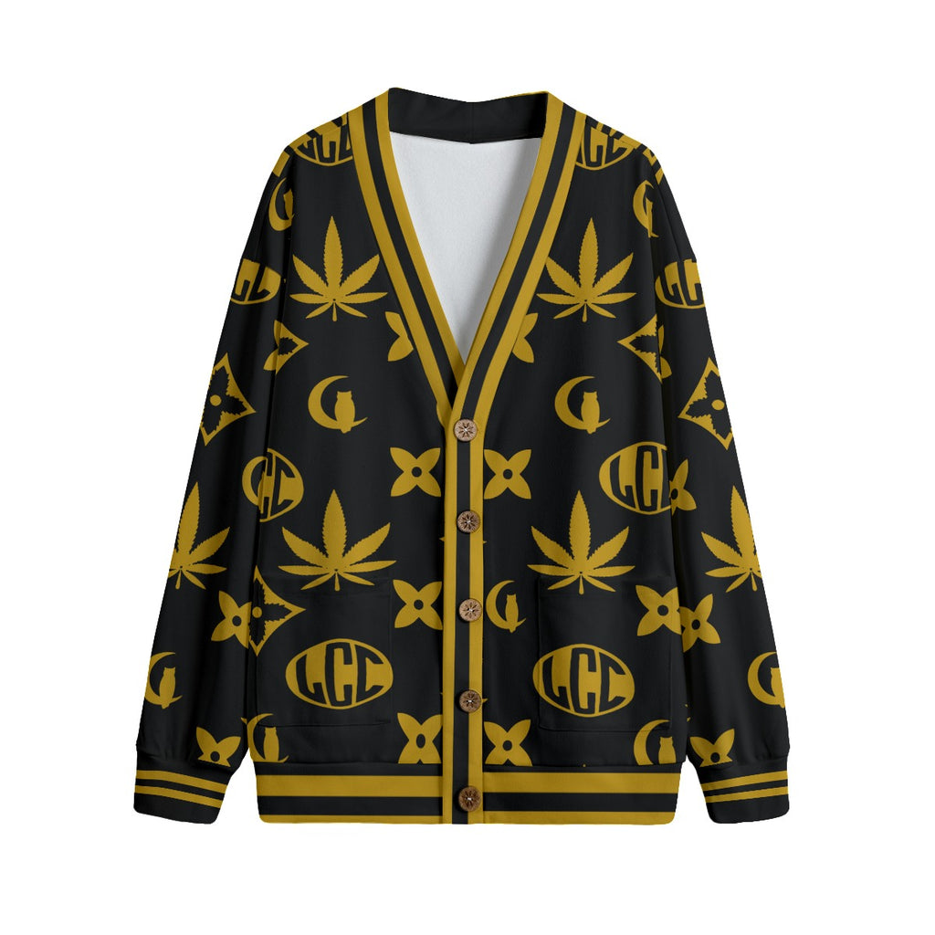 WEEDY BRWNBLC Unisex V-neck Cardigan With Button Closure