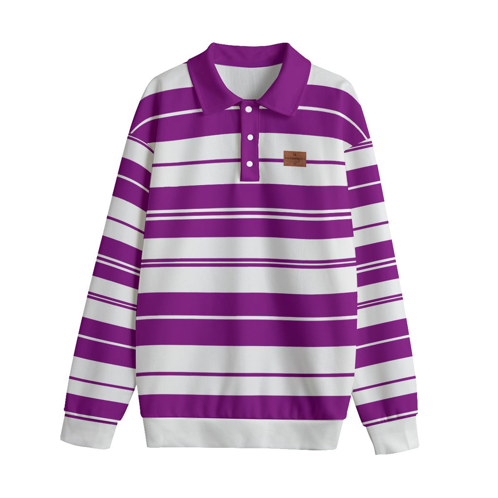 STRIPE UP GRAPES Unisex Lapel Collar Sweater