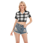 PLAID STYLE WHT Women's V-Neck Short T-shirt