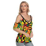 KENTE BUTAN Women's Shoulder T-shirt With Criss Cross Strips
