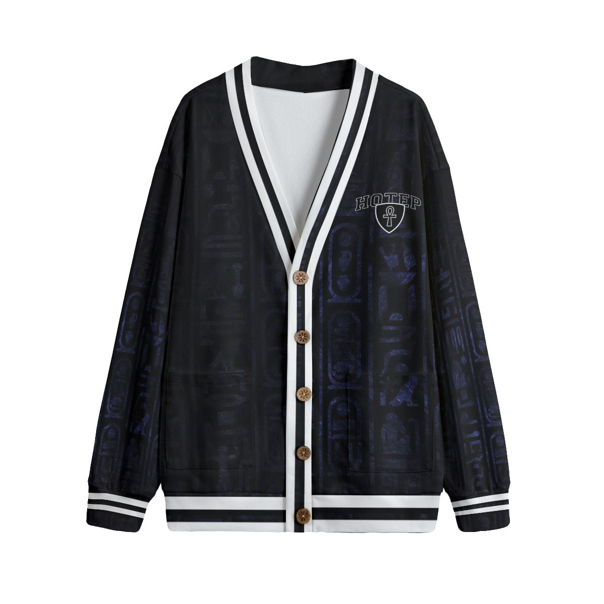 HOTEP ANKH Unisex V-neck Cardigan With Button Closure
