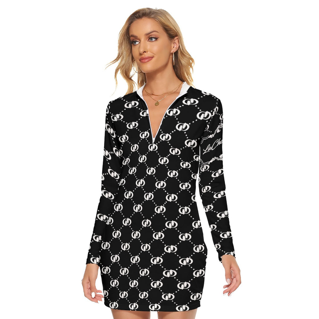 EXCELLENCE BLCWHT Women's Zip Front Tight Dress