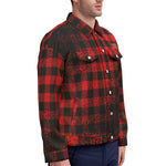DUSTY PLAID RED Unisex Lapel Jacket  Cotton