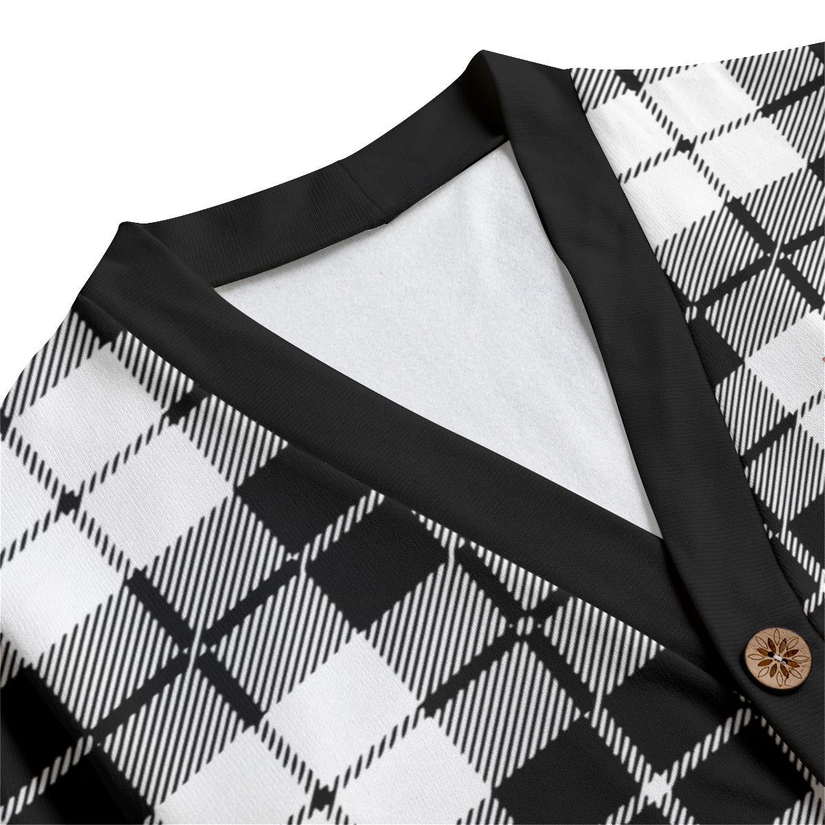 PLAID STYLE WHT Unisex Cardigan With Button Closure