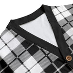 PLAID STYLE WHT Unisex Cardigan With Button Closure