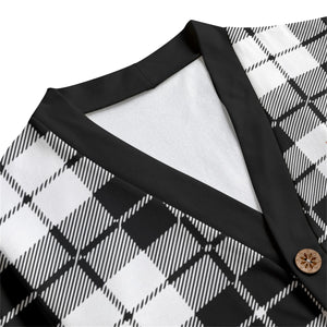 PLAID STYLE WHT Unisex Cardigan With Button Closure