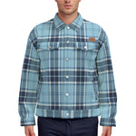 PLAID STYLE BLUE Unisex Lapel Jacket  Cotton