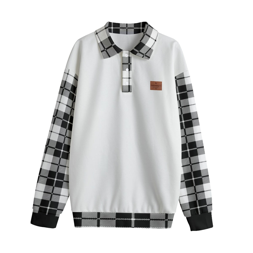PLAID STYLE WHT1 Unisex Lapel Collar Sweater