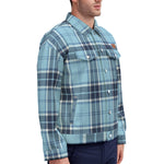 PLAID STYLE BLUE Unisex Lapel Jacket  Cotton