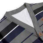 STRIPE UP NAVY GREY Unisex V-neck Cardigan With Button Closure