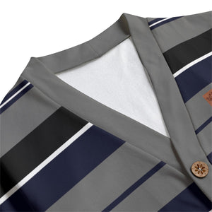 STRIPE UP NAVY GREY Unisex V-neck Cardigan With Button Closure