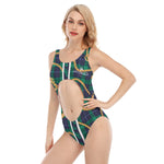 PLAID IN GOLD Women's Navel Back Hollow One-piece Swimsuit