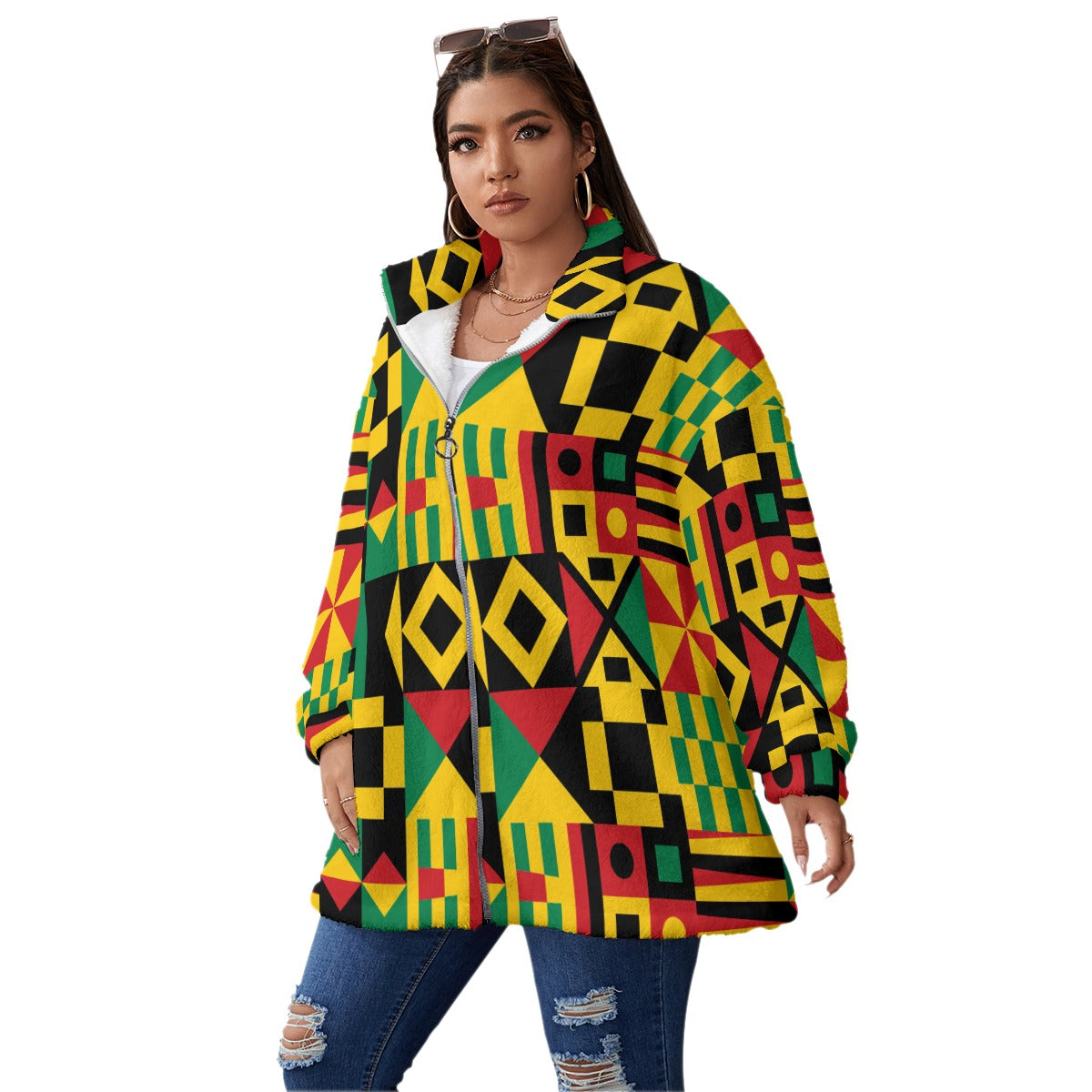 KENTE BUTAN Women's Borg Fleece Stand-up Collar Coat