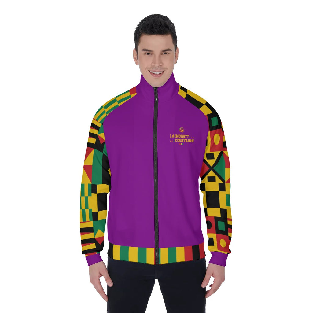 KENTE BUTAN PRPLE Men's Stand Collar Jacket