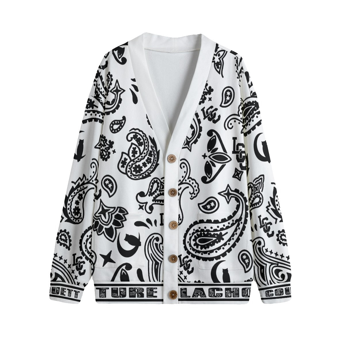 BANDANA PAISLEY WHT Unisex Cardigan With Button Closure