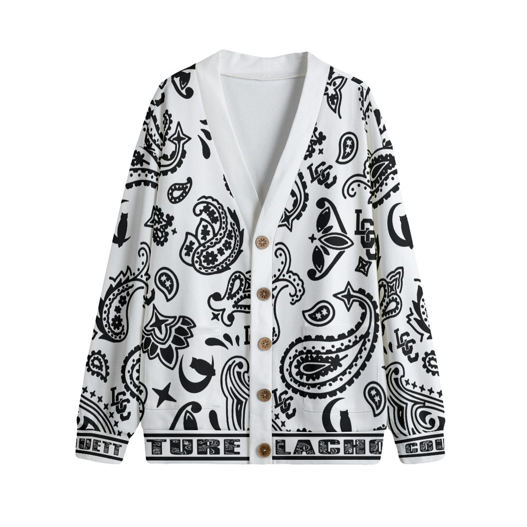 BANDANA PAISLEY WHT Unisex Cardigan With Button Closure