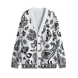 BANDANA PAISLEY WHT Unisex Cardigan With Button Closure