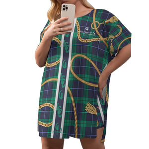 PLAID IN GOLD Women's Drop-Shoulder T-Shirt with Side Split and Shorts