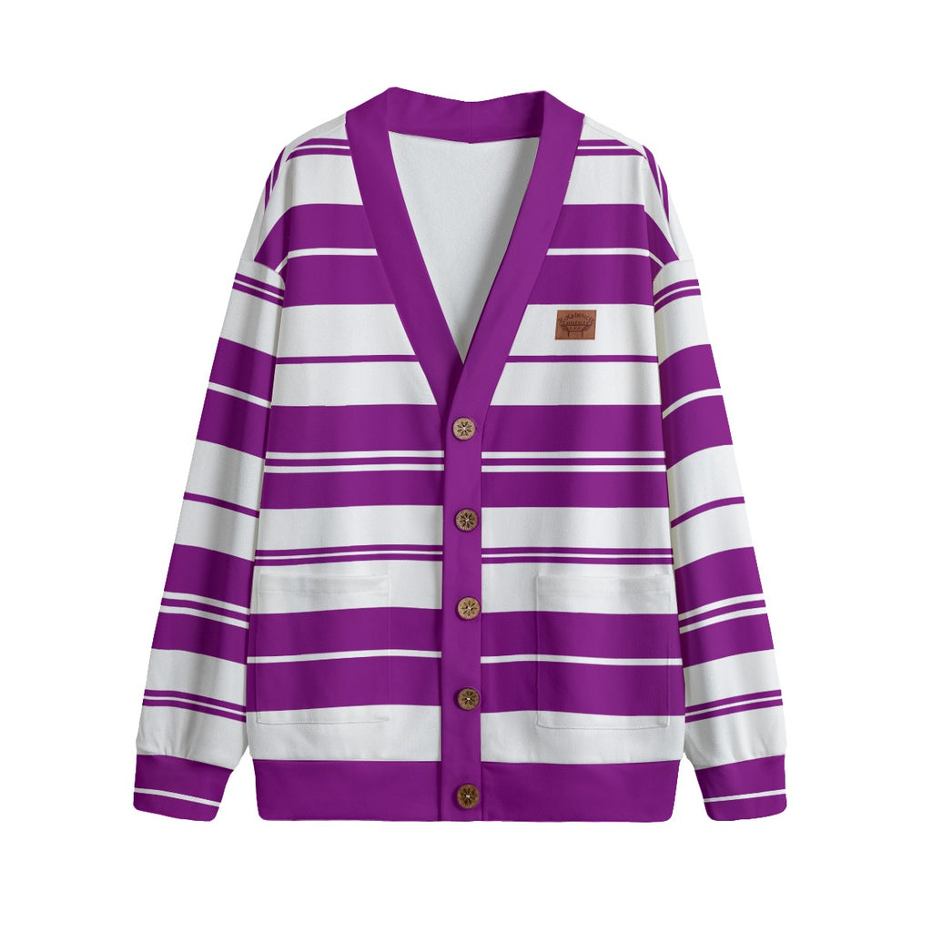 STRIPE UP GRAPES Unisex V-neck Cardigan With Button Closure