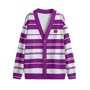 STRIPE UP GRAPES Unisex V-neck Cardigan With Button Closure