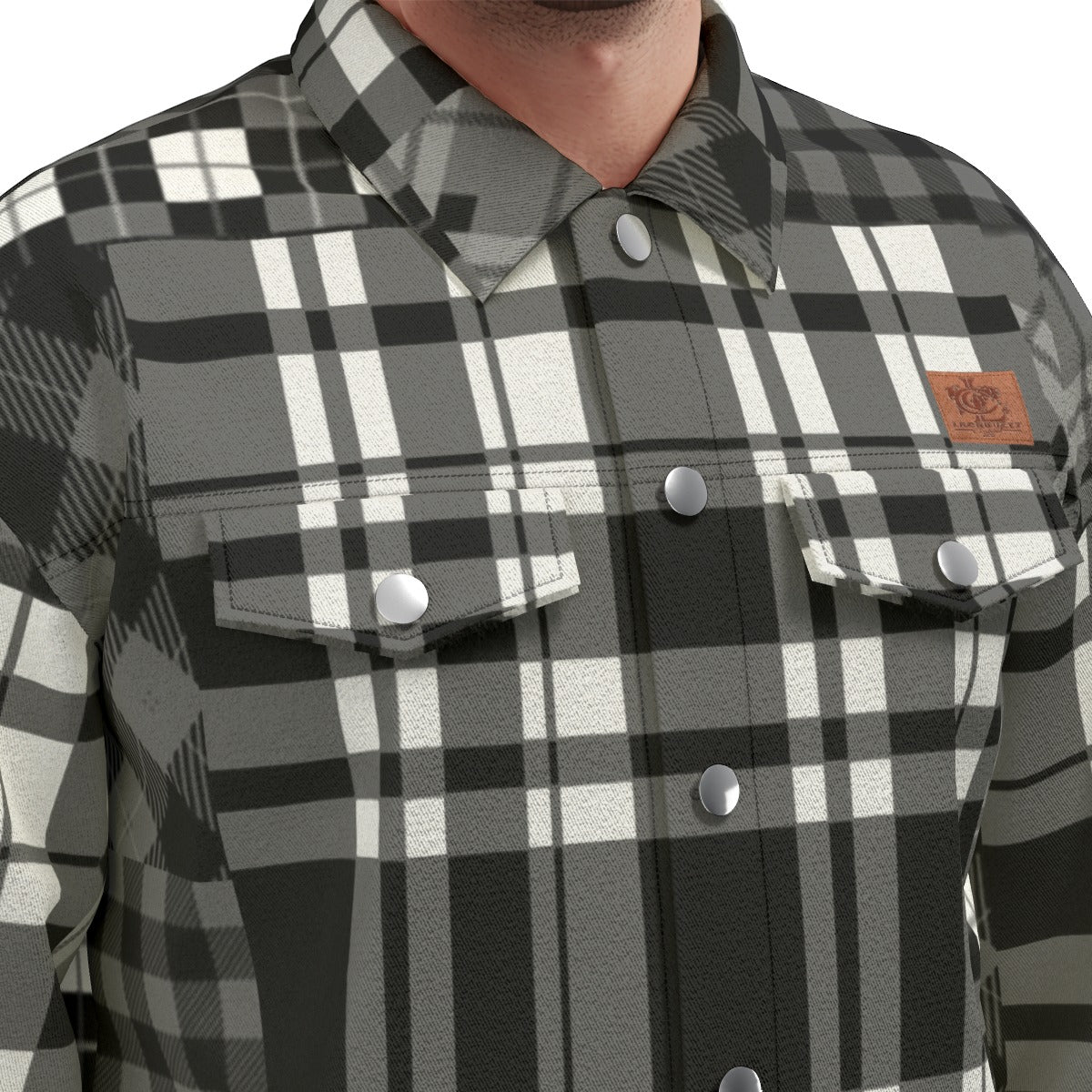 FLEXIN PLAID GREY Unisex Lapel Jacket Cotton