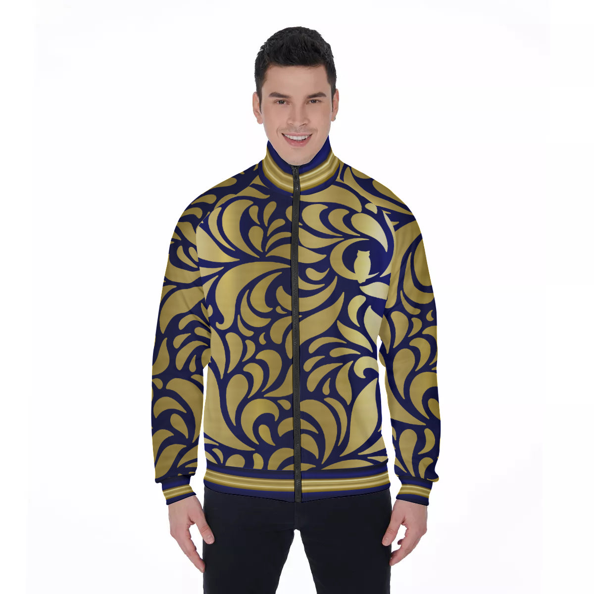 GORGEOUS LEAF BLUE Men's Stand Collar Jacket