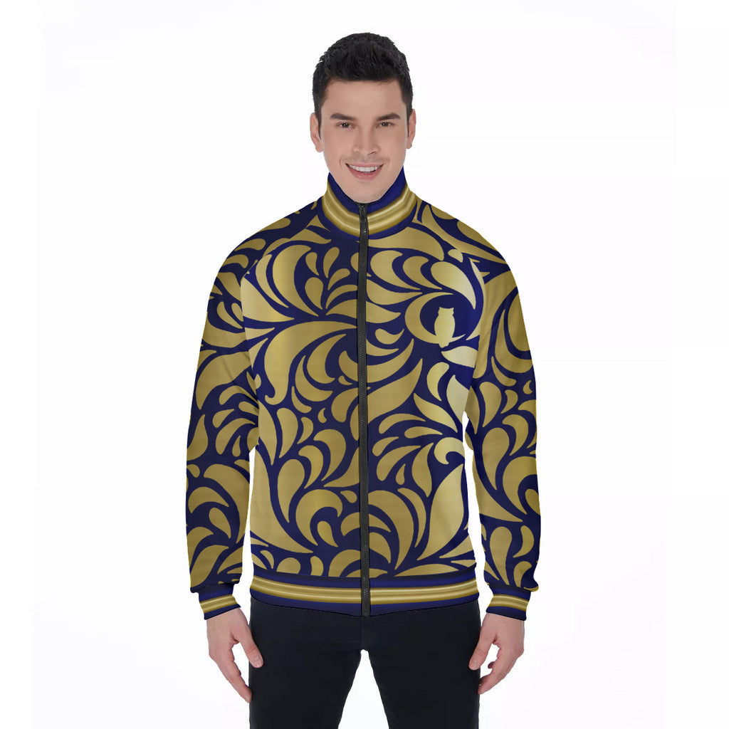 GORGEOUS LEAF BLUE Men's Stand Collar Jacket
