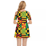 KENTE BUTAN Women's Cold Shoulder O-neck Dress | Cotton