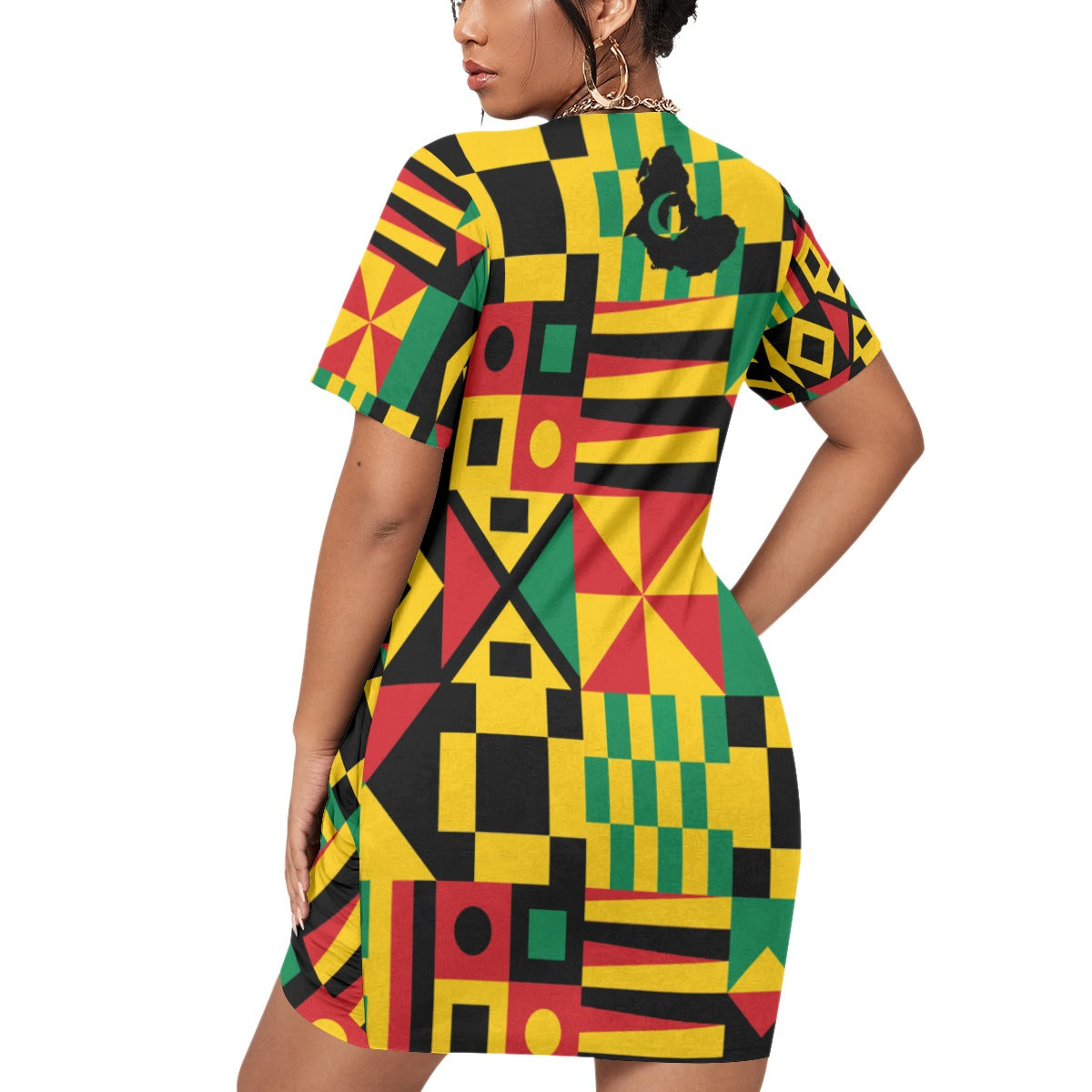 KENTE BUTAN Women’s Stacked Hem Dress With Short Sleeve