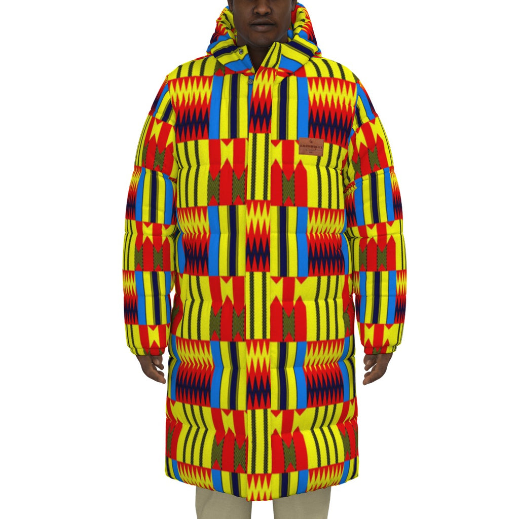 KENTE BLUE Unisex Long Down Jacket