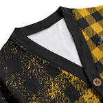 DUSTY PLAID YLW Unisex V-neck Cardigan With Button Closure