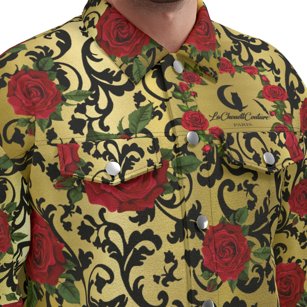 RED ROSES GLD Unisex Lapel Jacket Cotton