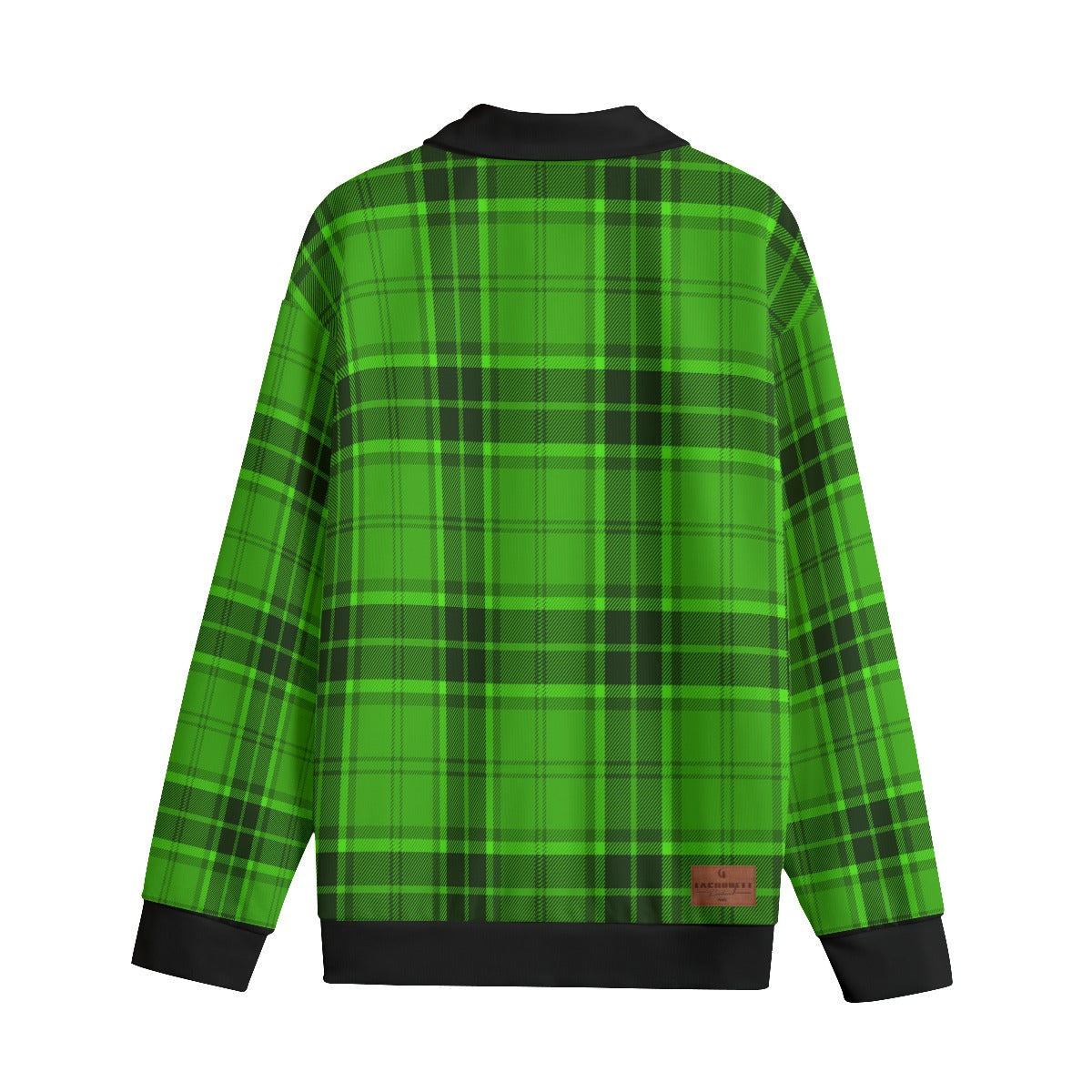 PLAID STYLE GREEN Unisex Lapel Collar Sweater