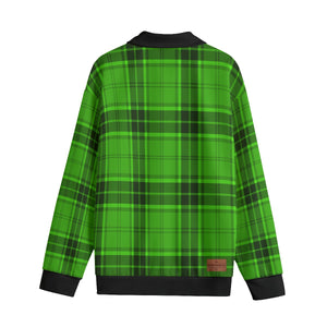 PLAID STYLE GREEN Unisex Lapel Collar Sweater