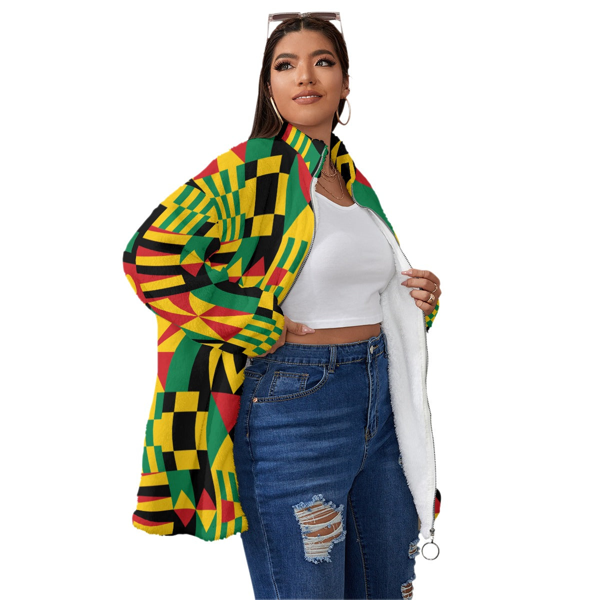 KENTE BUTAN Women's Borg Fleece Stand-up Collar Coat