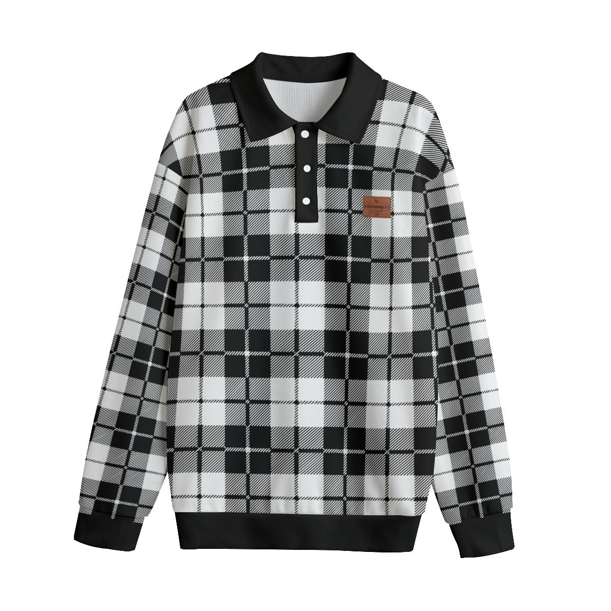 PLAID STYLE WHT Unisex Lapel Collar Sweater
