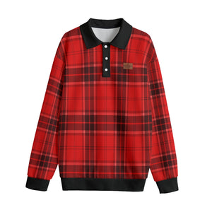 PLAID STYLE RED Unisex Lapel Collar Sweater
