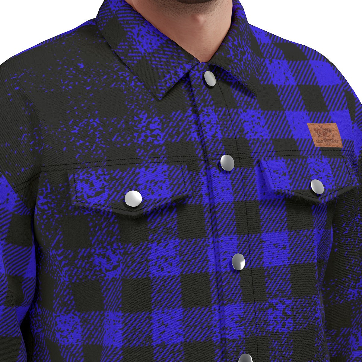 DUSTY PLAID BLUE Unisex Lapel Jacket Cotton