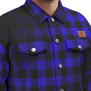DUSTY PLAID BLUE Unisex Lapel Jacket Cotton