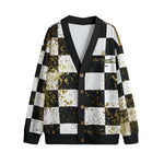 DAMIER IN GOLD Unisex V-neck Cardigan With Button Closure