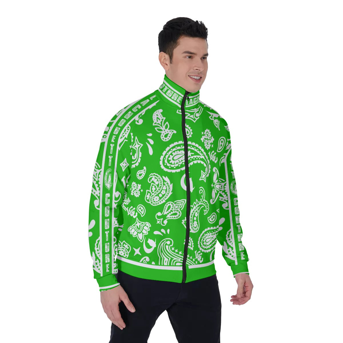BANDANA PAISLEY GREEN Men's Stand Collar Jacket