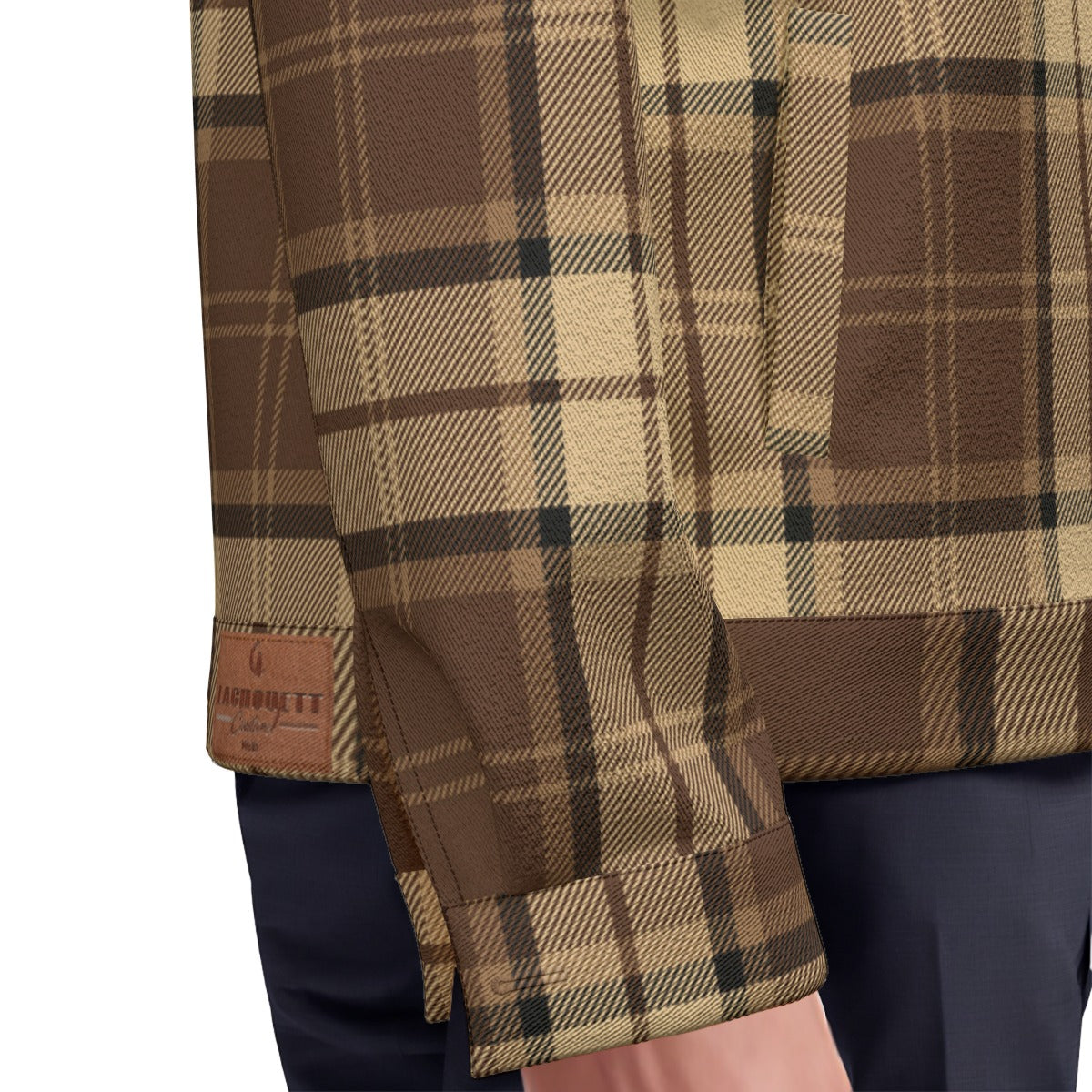 PLAID STYLE BRWN Unisex Lapel Jacket Cotton