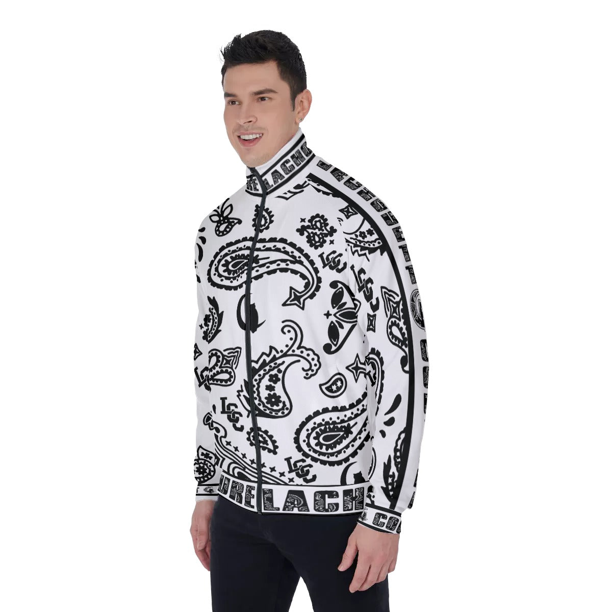 BANDANA PAISLEY WHT Men's Stand Collar Jacket