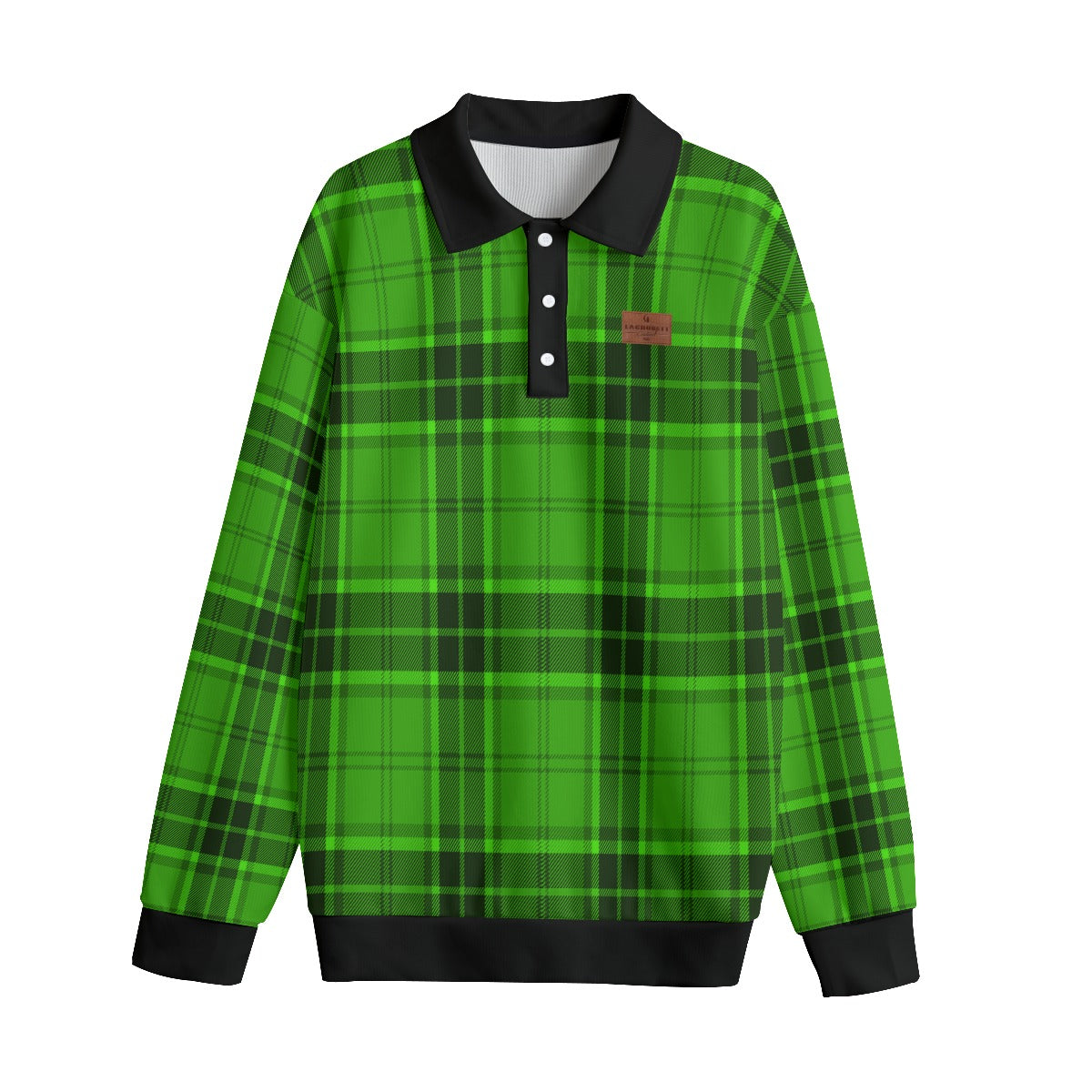 PLAID STYLE GREEN Unisex Lapel Collar Sweater