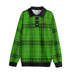 PLAID STYLE GREEN Unisex Lapel Collar Sweater