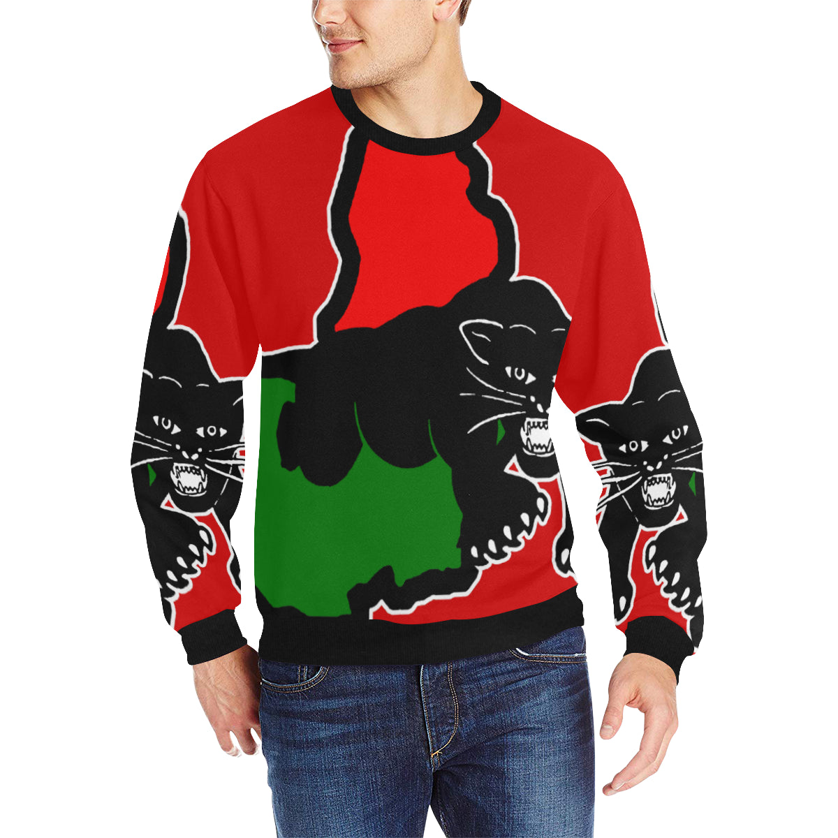 BLACC PANTHER RED Men's Rib Cuff Crew Neck Sweatshirt