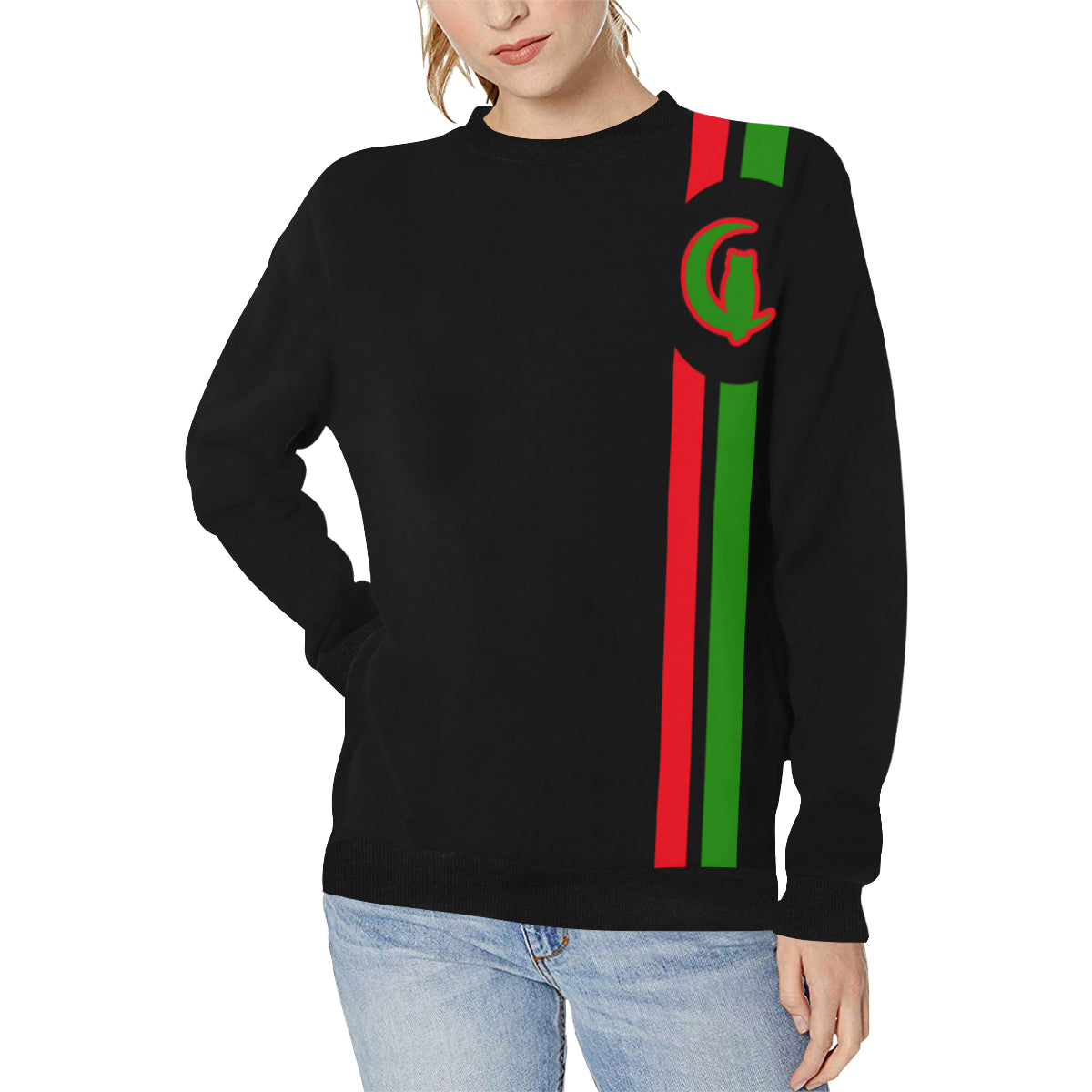 FRESH UP NUBIAN Women's Rib Cuff Crew Neck Sweatshirt (Model H34)