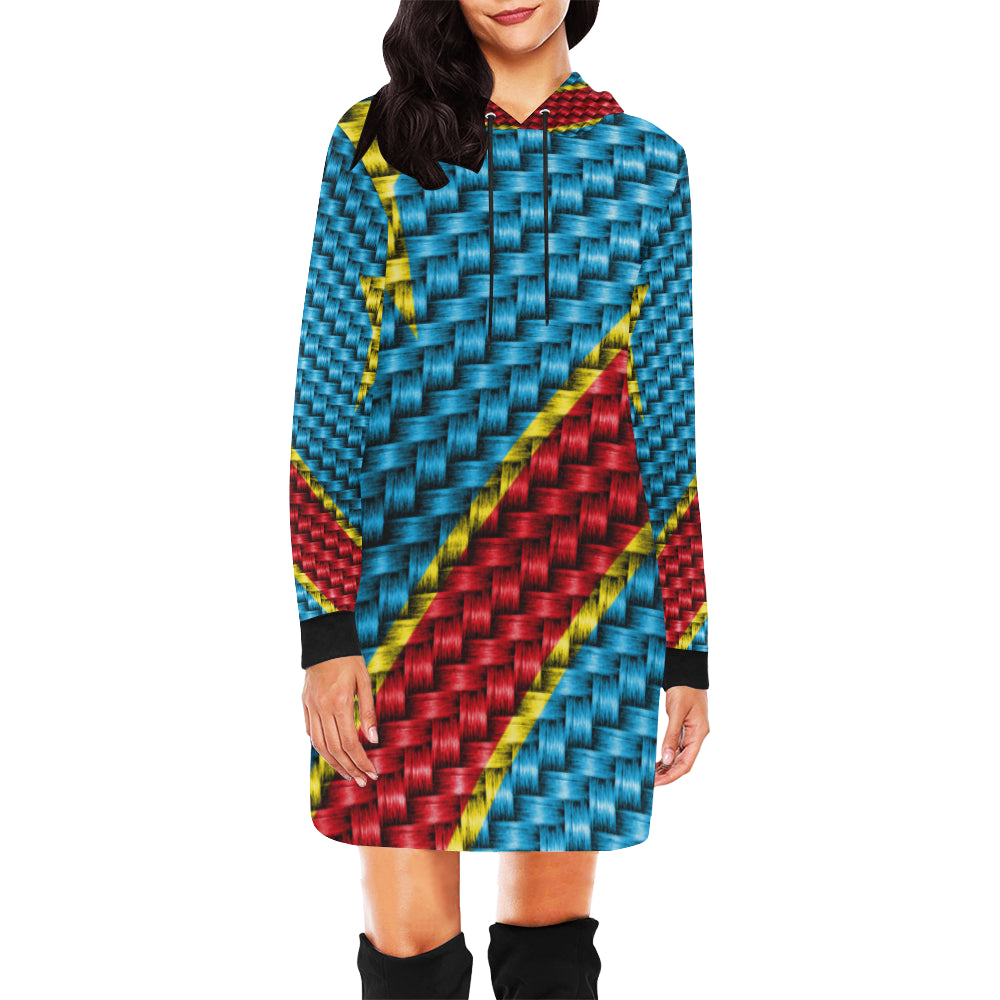 REP OF CONGO FLAG All Over Print Hoodie Mini Dress (Model H27)