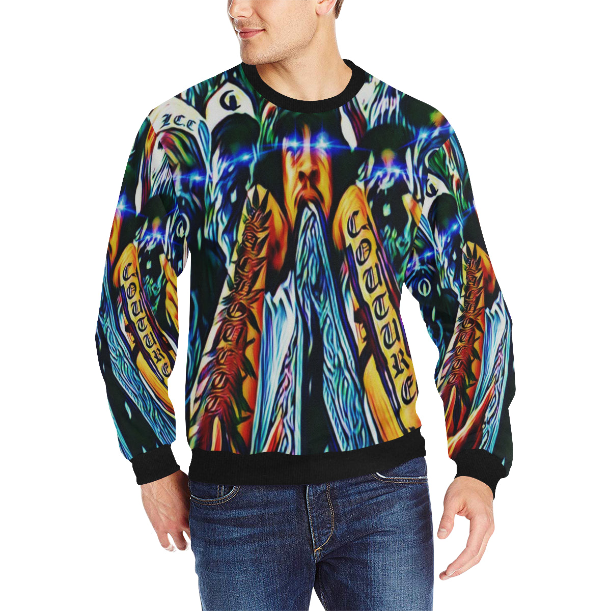 BLUEDROID Men's Rib Cuff Crew Neck Sweatshirt